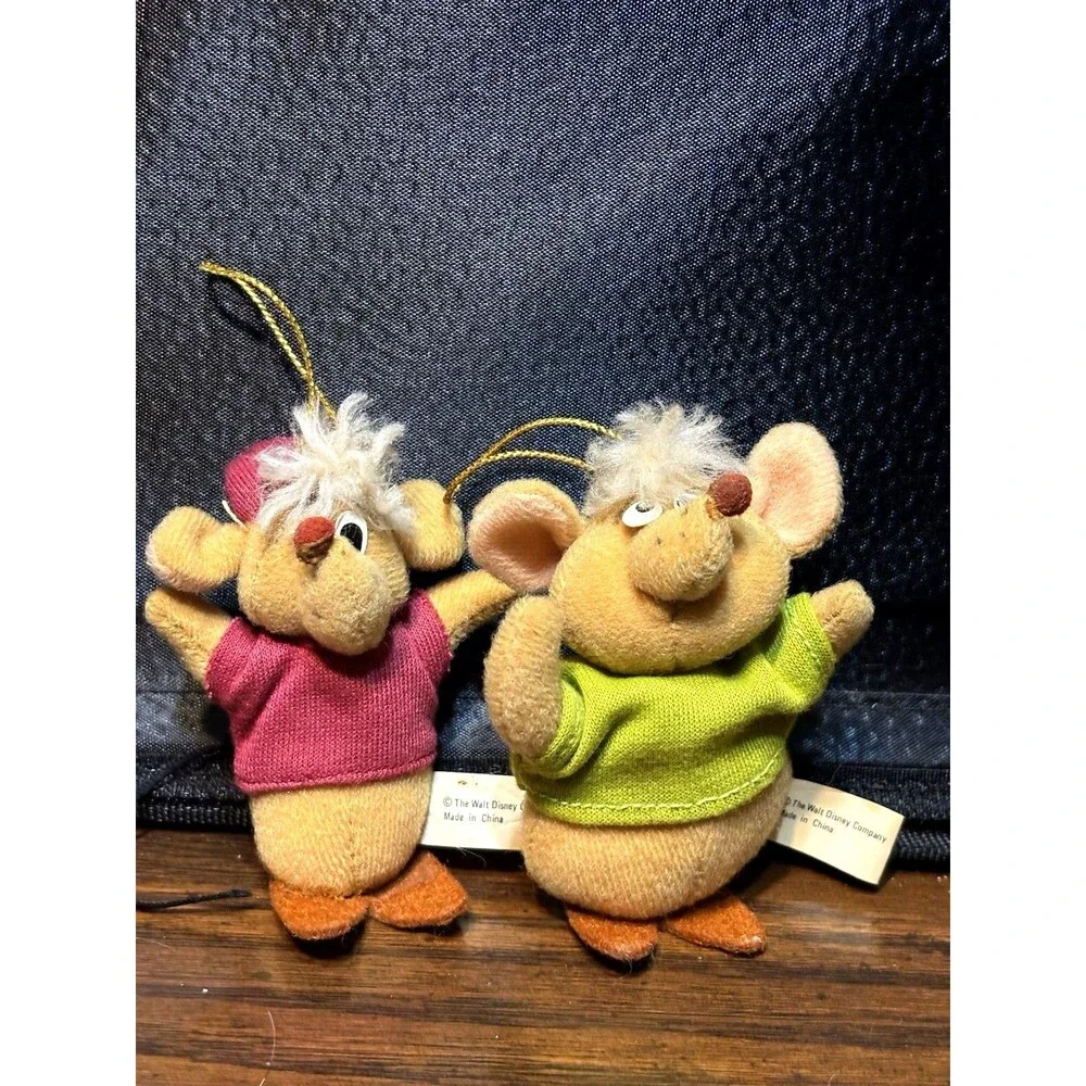 Rare Factory Disney Cinderella Plush Ornament Pair- Jaq Missing Vest 1987